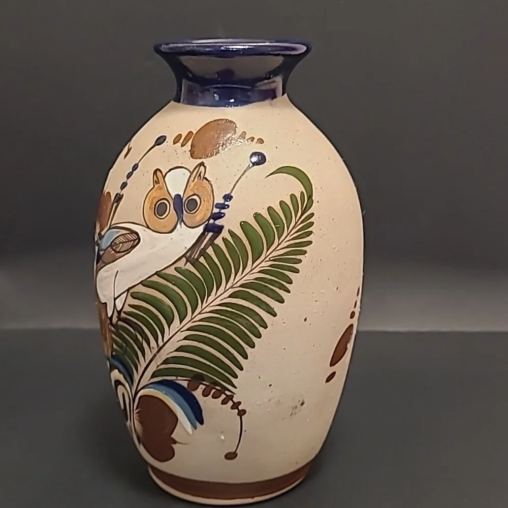 Handpainted Mexican Vase with an Adorable Owl